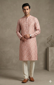 DUSTY ROSE FLORAL PRINT WITH THREAD WORK KURTA