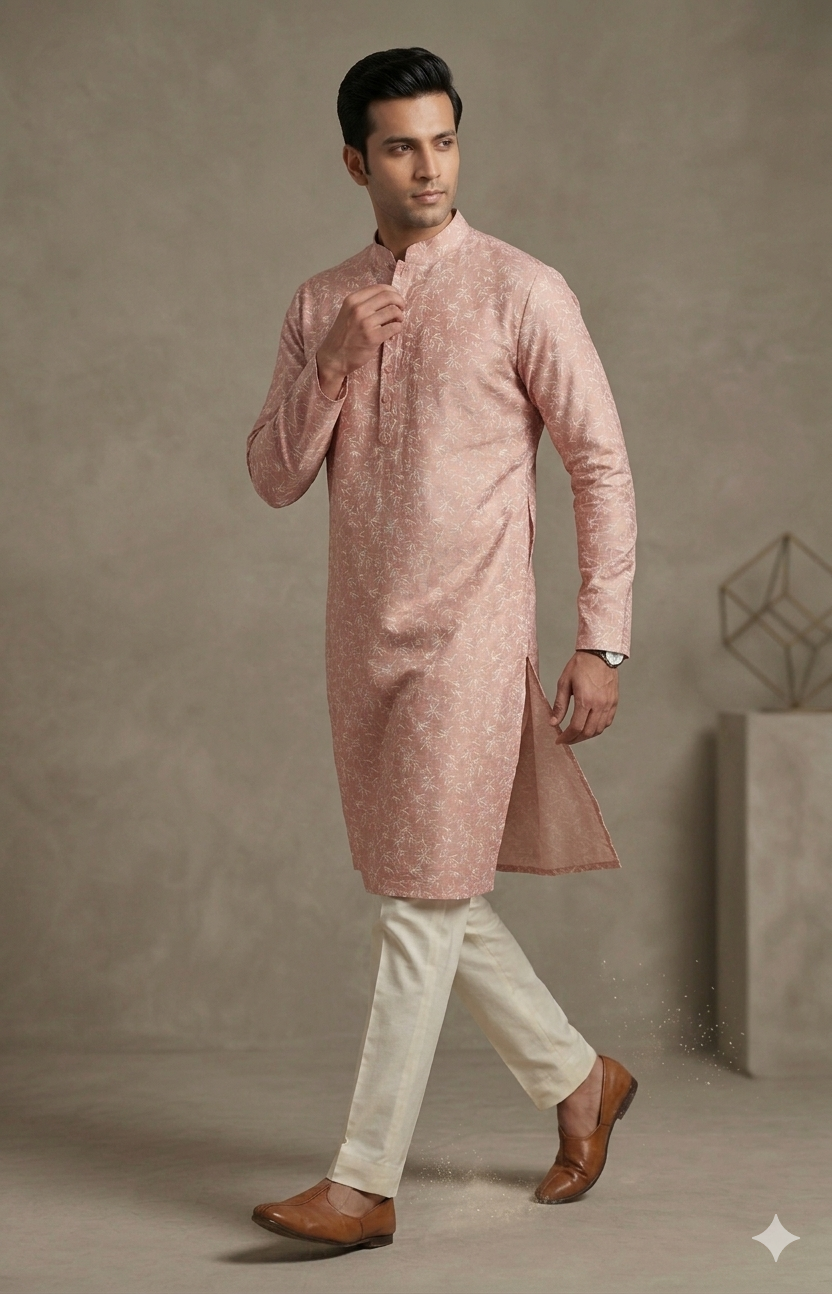DUSTY ROSE FLORAL PRINT WITH THREAD WORK KURTA