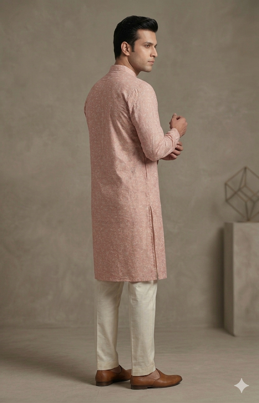 DUSTY ROSE FLORAL PRINT WITH THREAD WORK KURTA