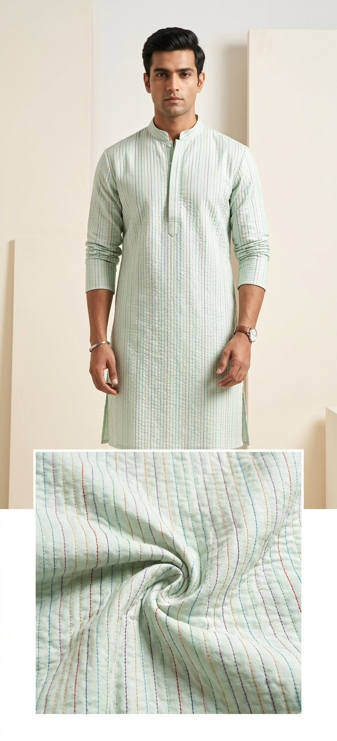 PASTEL MINT GREEN KANTHA-STITCH KURAT