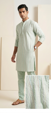 PASTEL MINT GREEN KANTHA-STITCH KURAT
