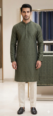 The Forest Slate Jacquard Kurta