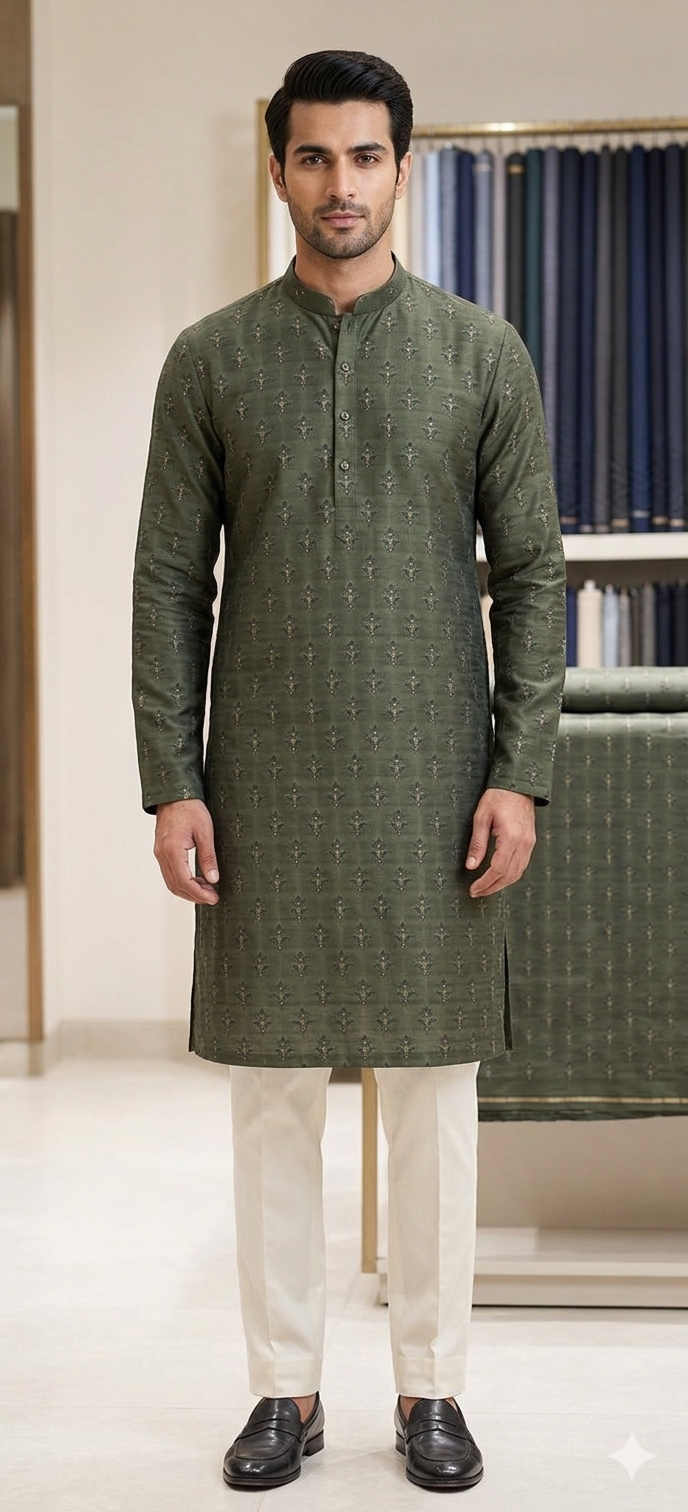 The Forest Slate Jacquard Kurta