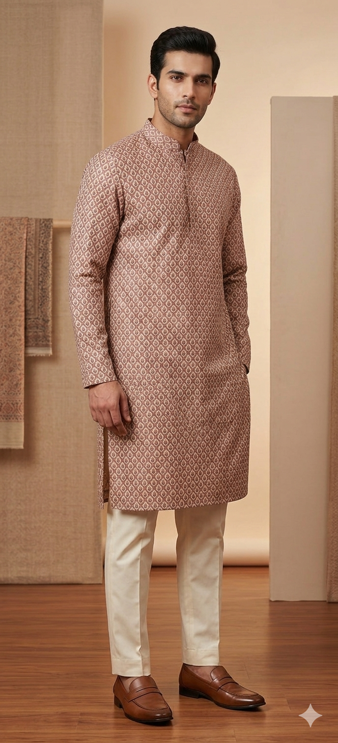 Copper Brown Jaal Thred Work Kurta