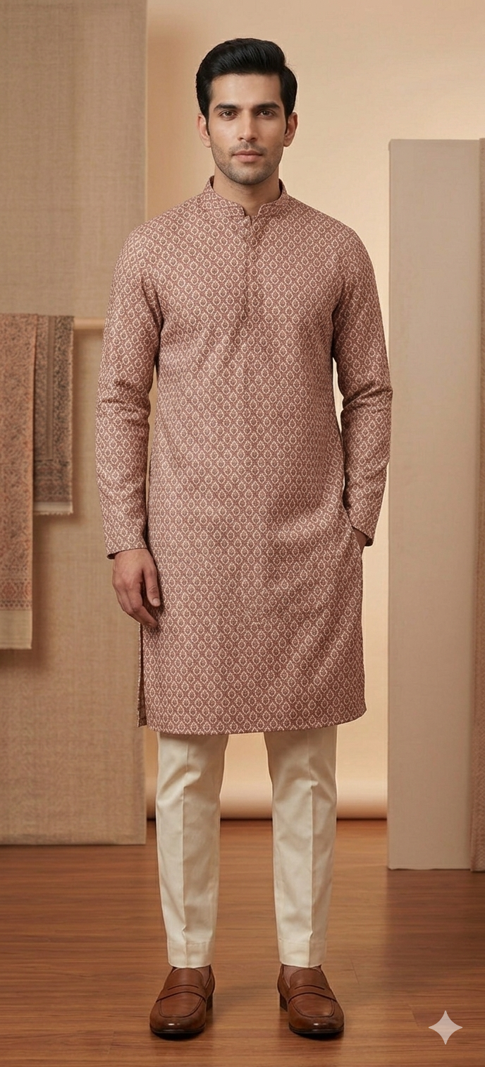 Copper Brown Jaal Thred Work Kurta