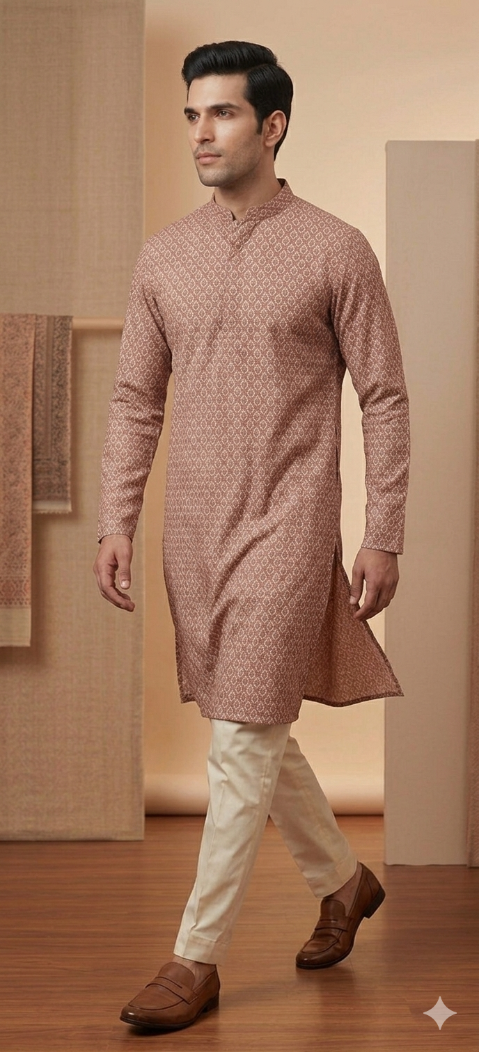 Copper Brown Jaal Thred Work Kurta