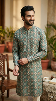 Deep Sage Green Self  Thread work Kurta