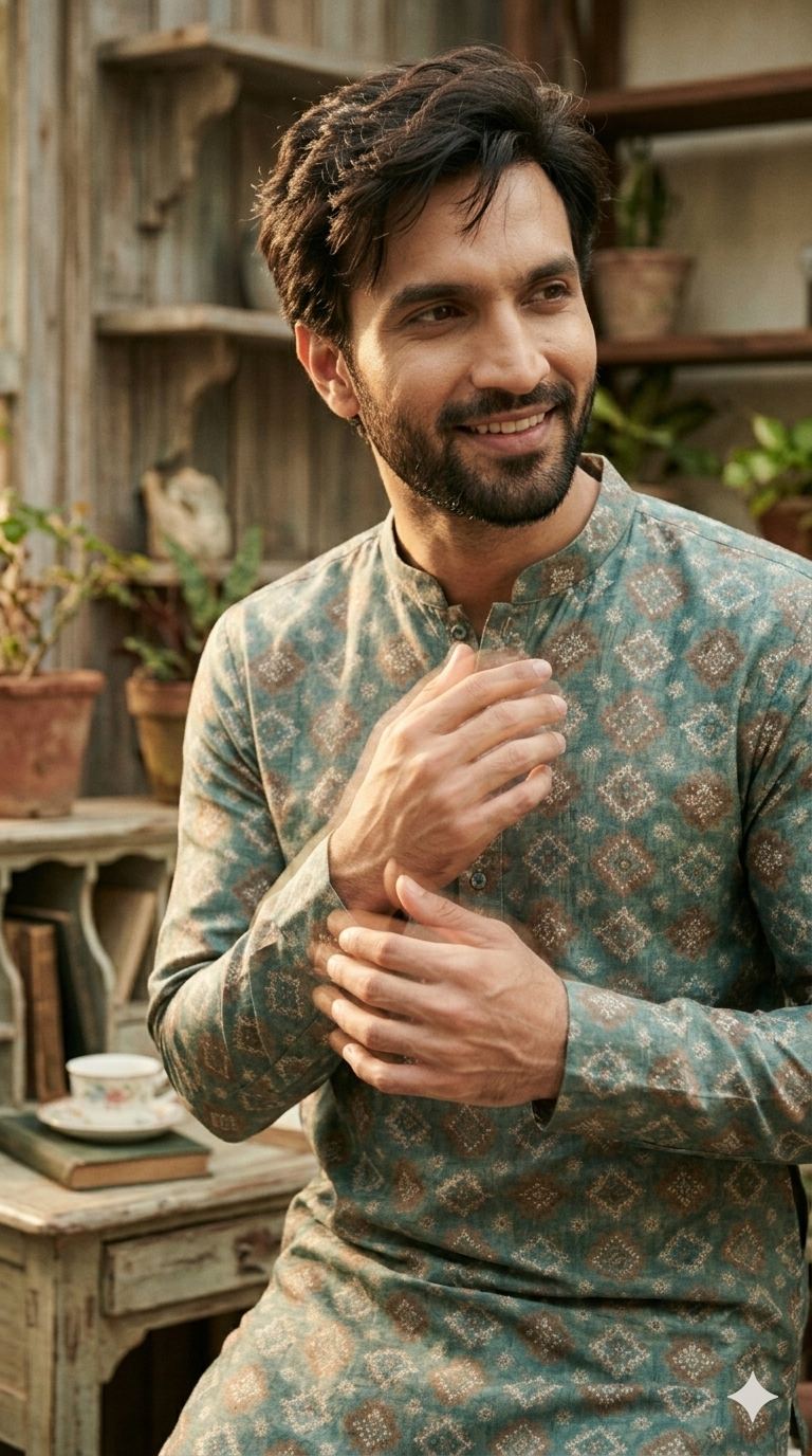 Deep Sage Green Self  Thread work Kurta