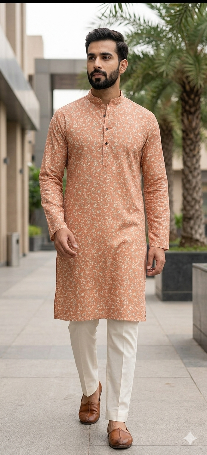 Peach Pink Printed Kurta