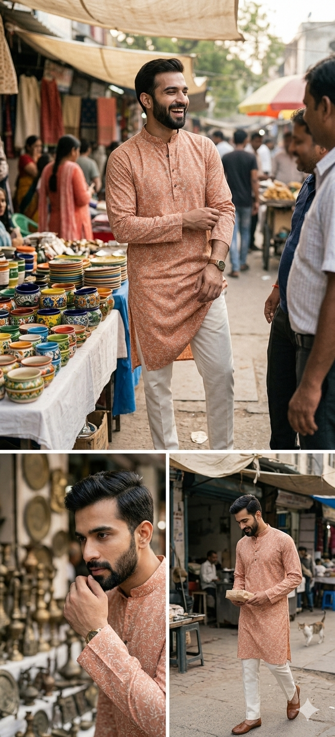 Peach Pink Printed Kurta