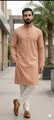 Peach Pink Printed Kurta