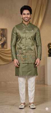 Olive Green Kurta Koti Set