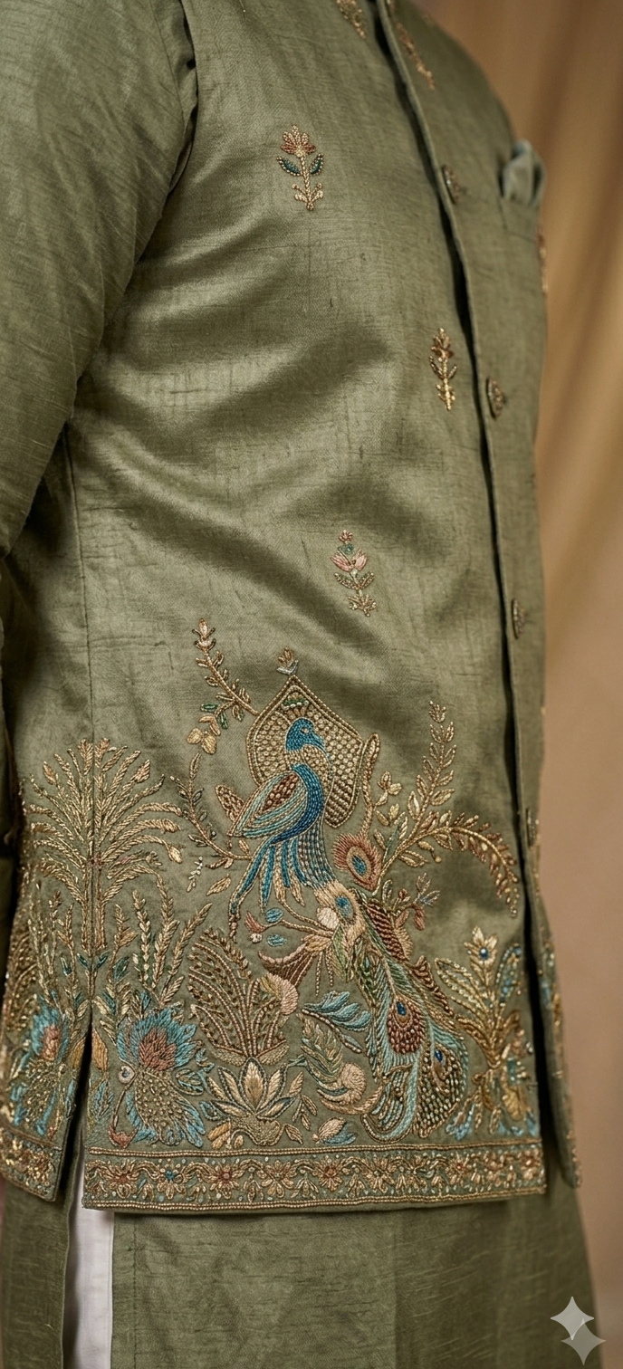 Olive Green Kurta Koti Set