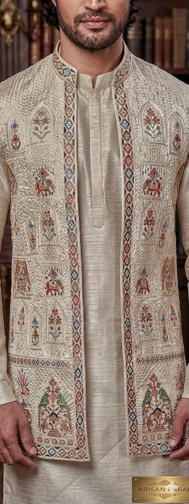 Ivory Silk Kurta and Nehru Jacket Set