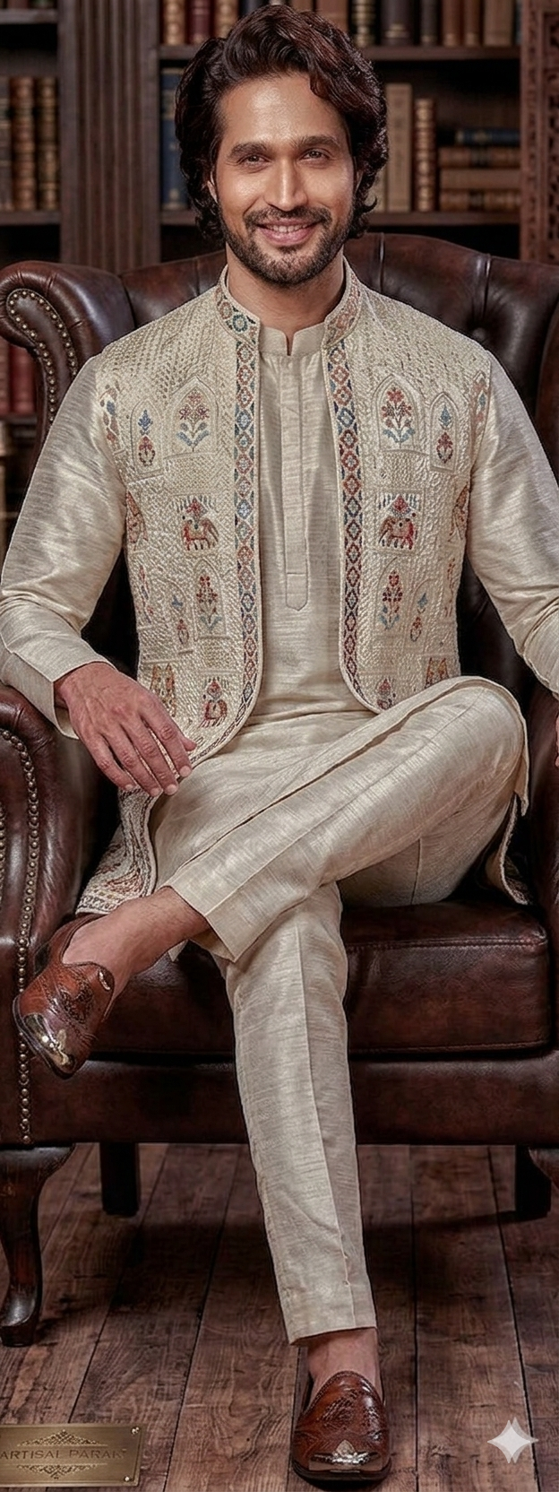 Ivory Silk Kurta and Nehru Jacket Set