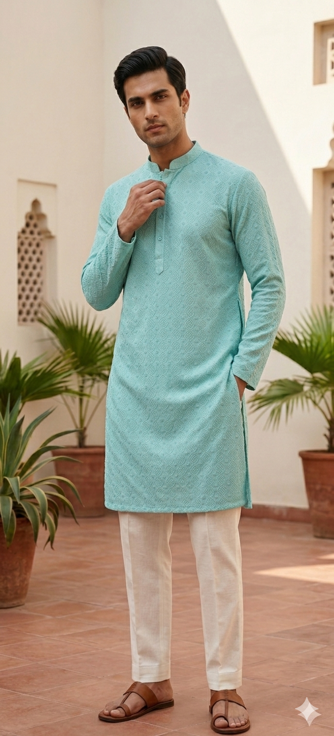 Sefoam Green Chikankari Kurta