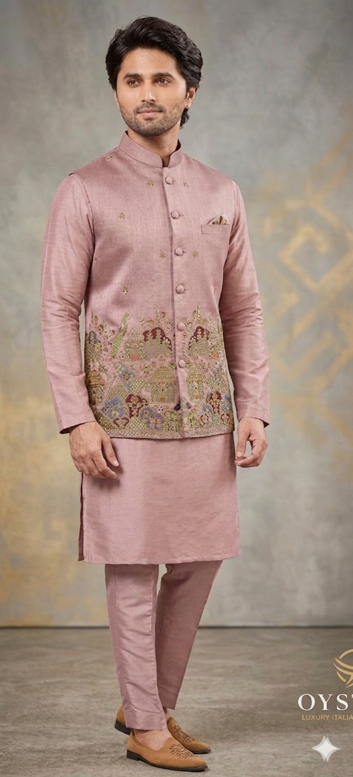 The Royal Mauve Silk Nehru Jacket Kurta Set