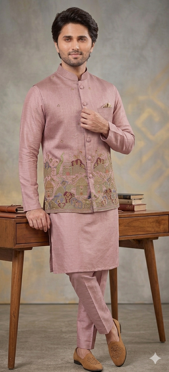 The Royal Mauve Silk Nehru Jacket Kurta Set