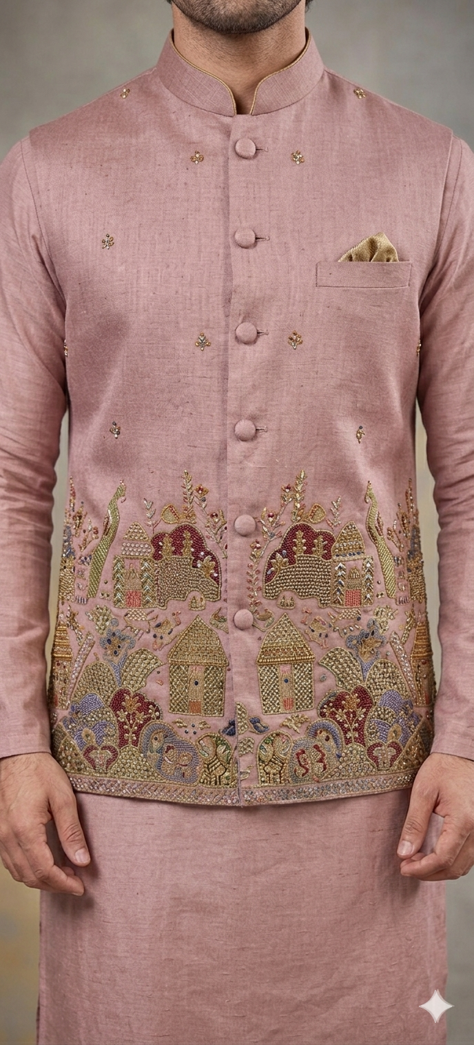 The Royal Mauve Silk Nehru Jacket Kurta Set