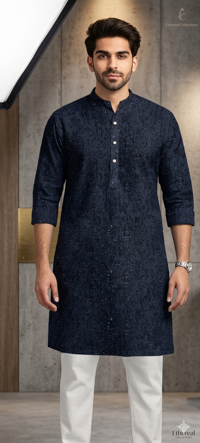 Midnight Navy Embroidered Kurta