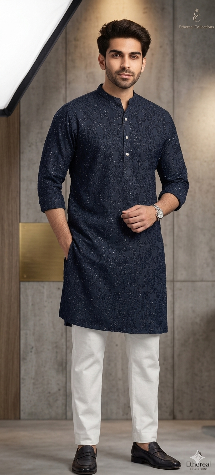 Midnight Navy Embroidered Kurta