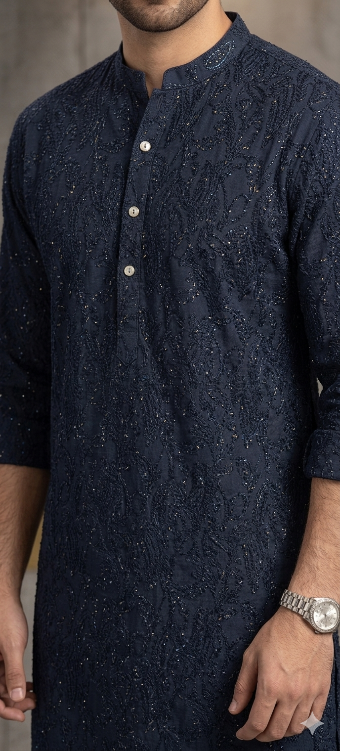 Midnight Navy Embroidered Kurta
