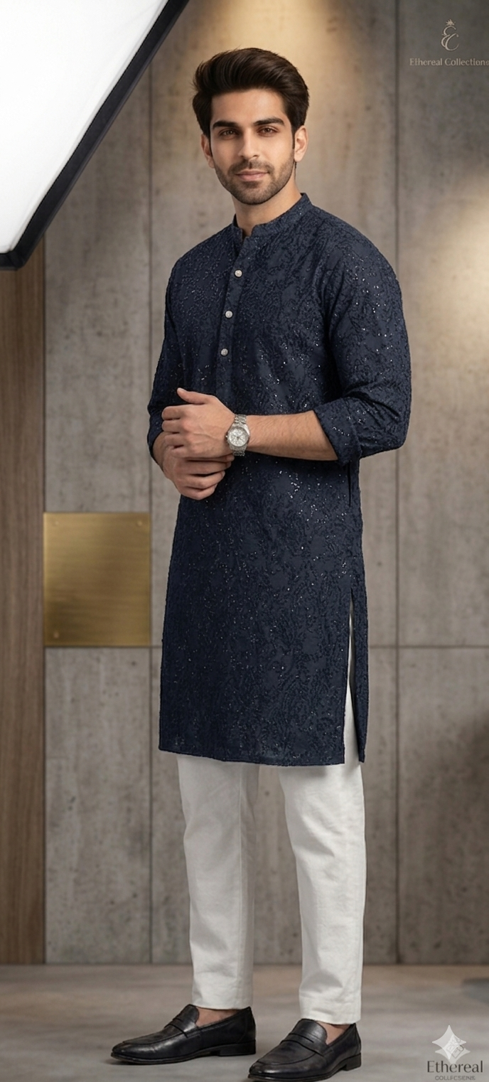 Midnight Navy Embroidered Kurta