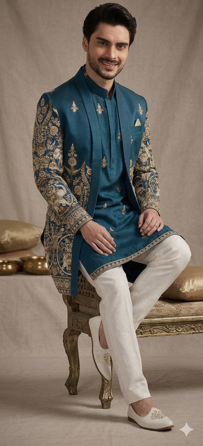 Teal Blue Indo-Western Set