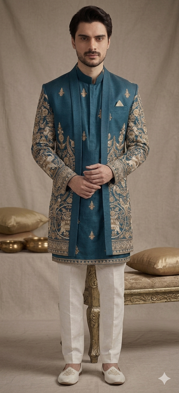 Teal Blue Indo-Western Set