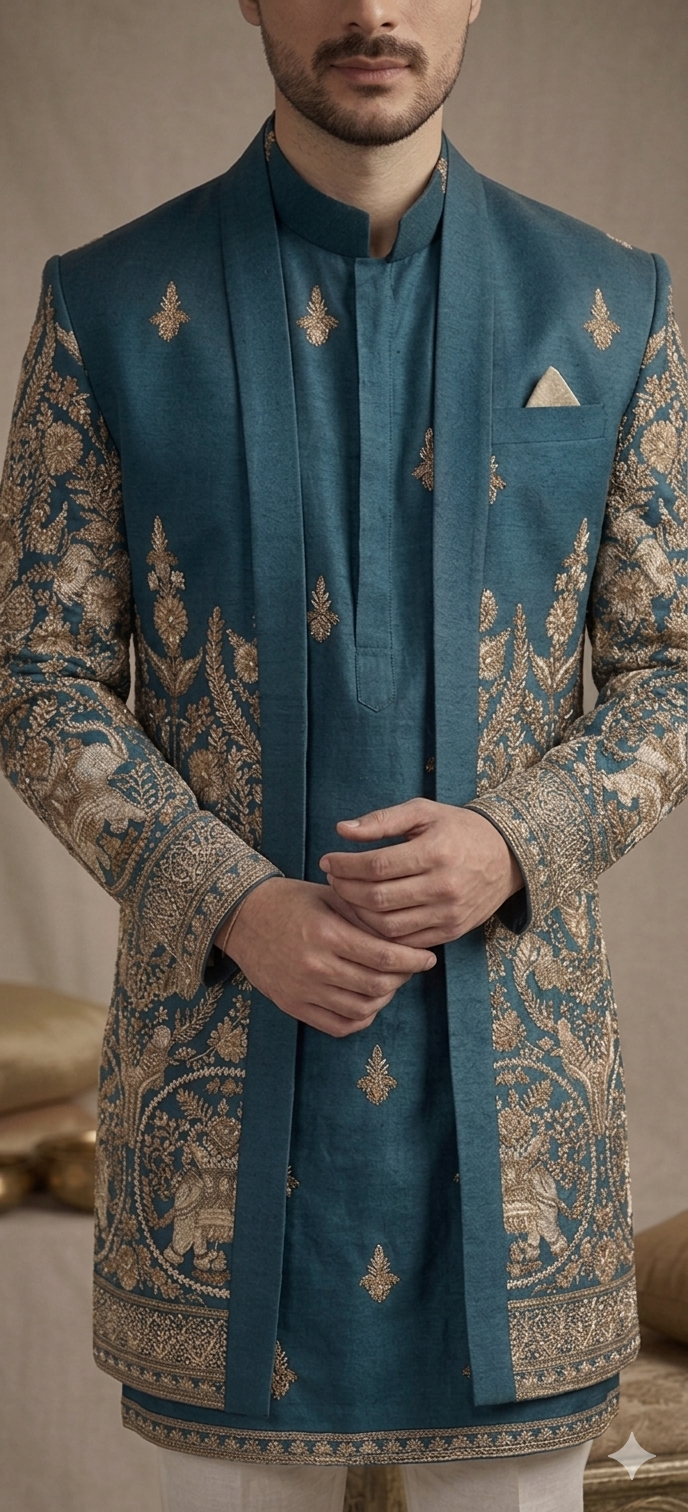Teal Blue Indo-Western Set