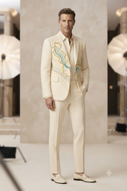 Embroidered Cream Tuxedo Suit