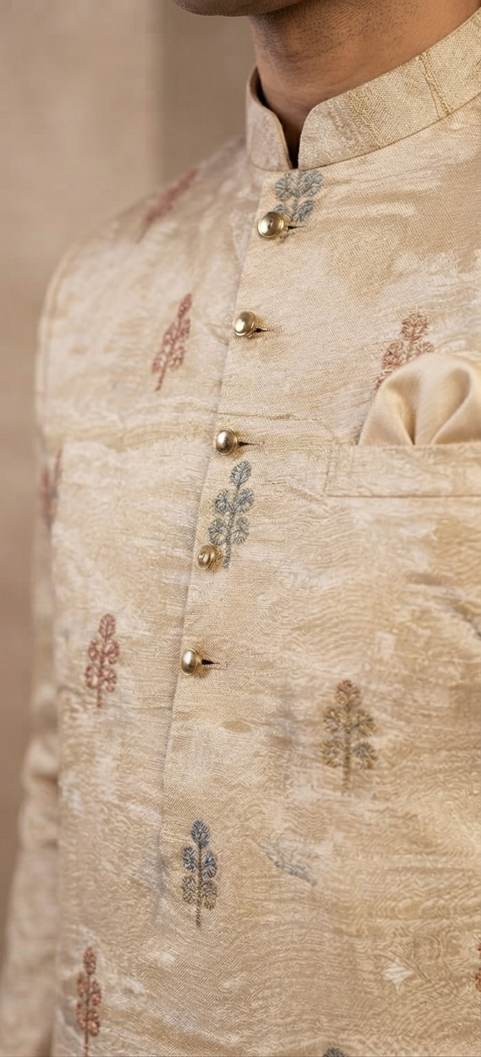 Golden Brocade Motif kurta Set