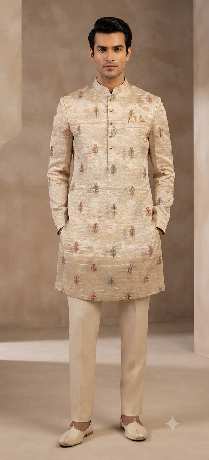Golden Brocade Motif kurta Set