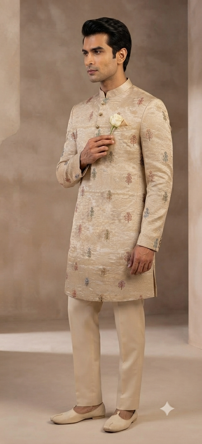 Golden Brocade Motif kurta Set