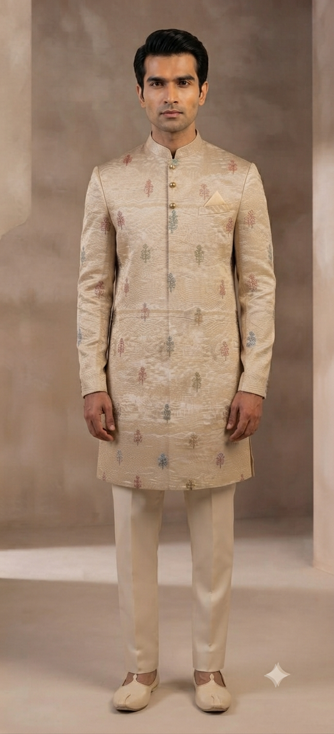 Golden Brocade Motif kurta Set