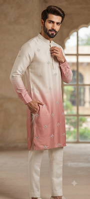 Cream and Dusty Rose Ombré Embroidered Kurta Set