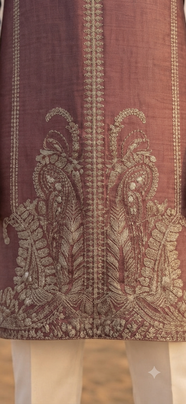 Rose Brown Embroidered Kurta Set
