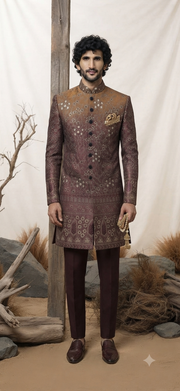 Mocha Brown Embroidered Indo Westen