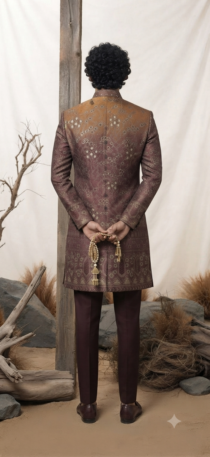 Mocha Brown Embroidered Indo Westen