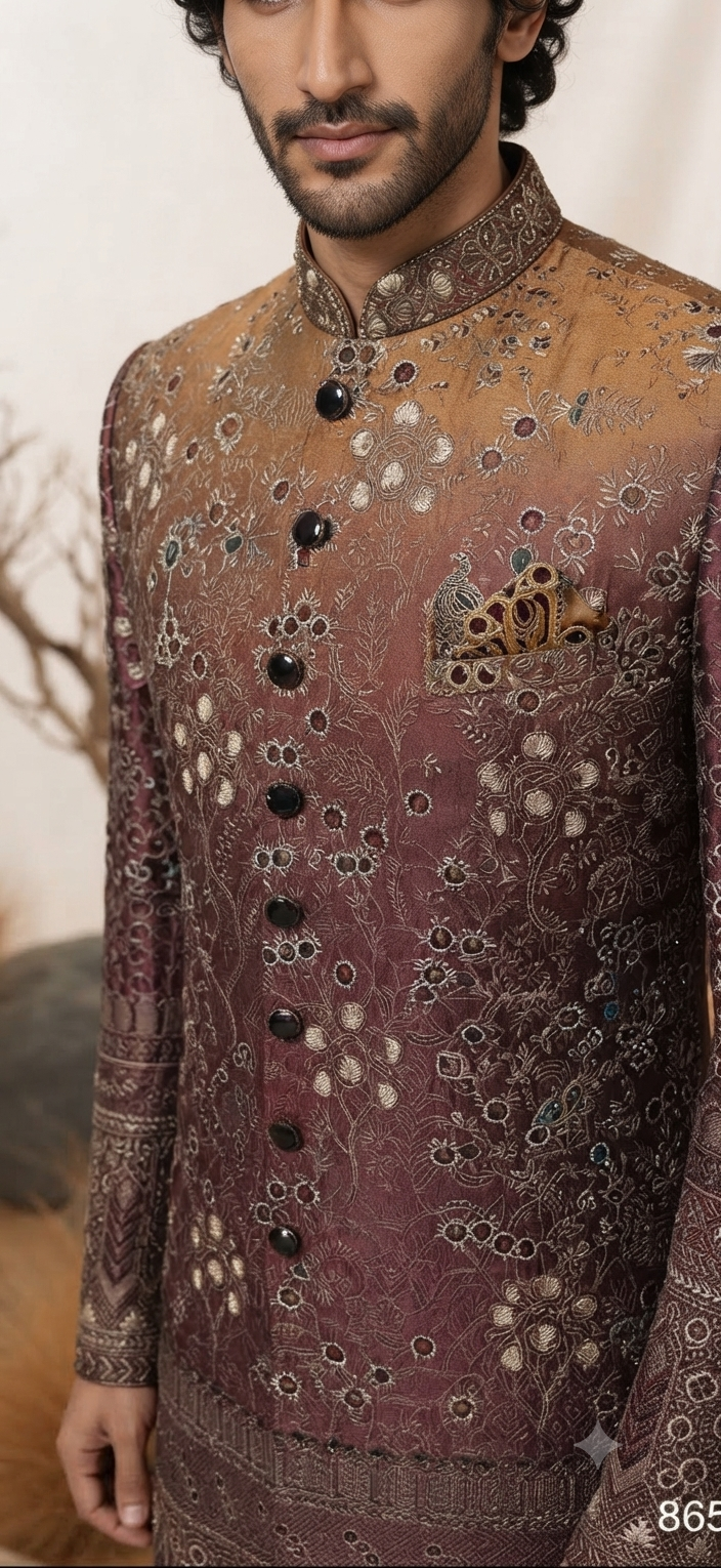Mocha Brown Embroidered Indo Westen