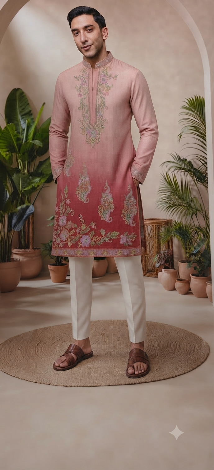 Blush Rose Ombré Embroidered Kurta Set