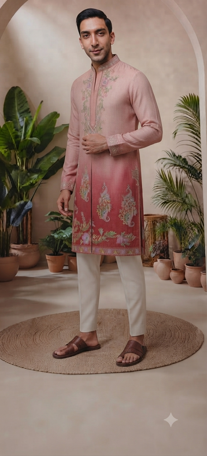 Blush Rose Ombré Embroidered Kurta Set