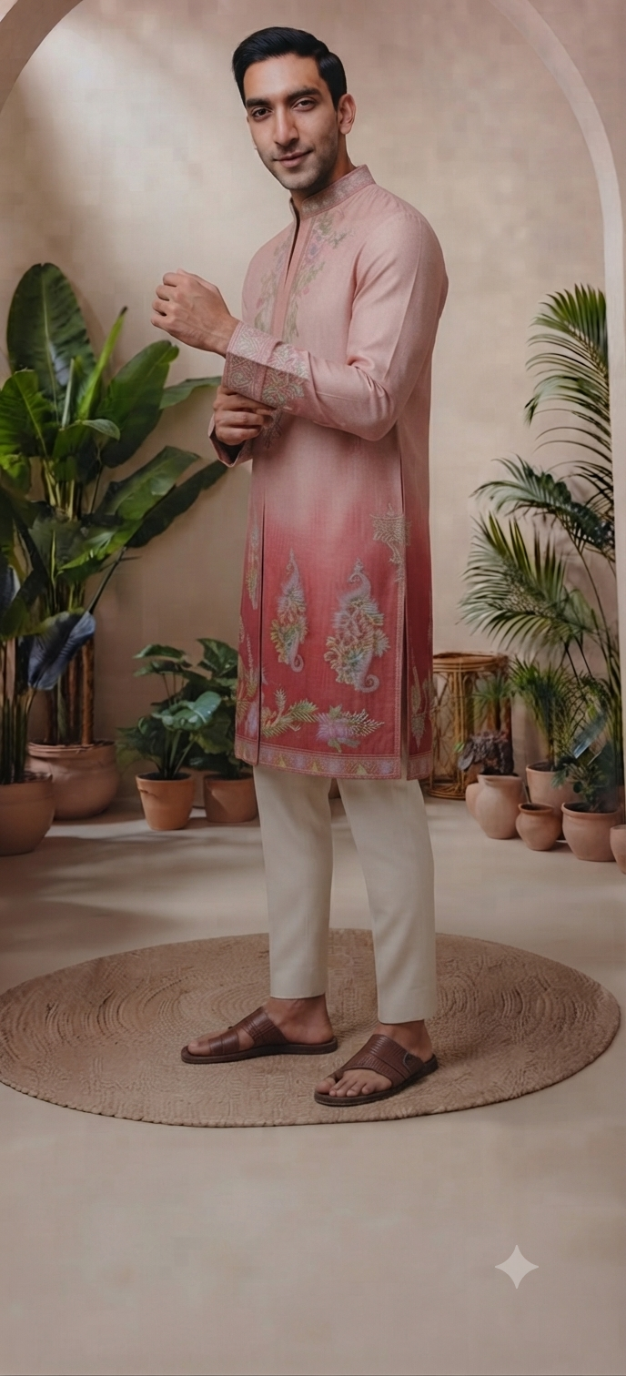 Blush Rose Ombré Embroidered Kurta Set