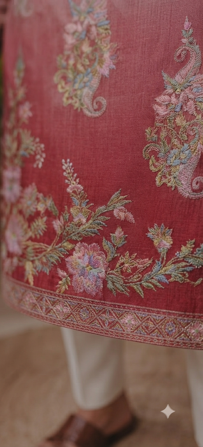 Blush Rose Ombré Embroidered Kurta Set