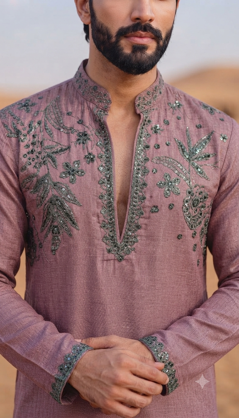 Mauve Botanica Embroidered Kurta Set