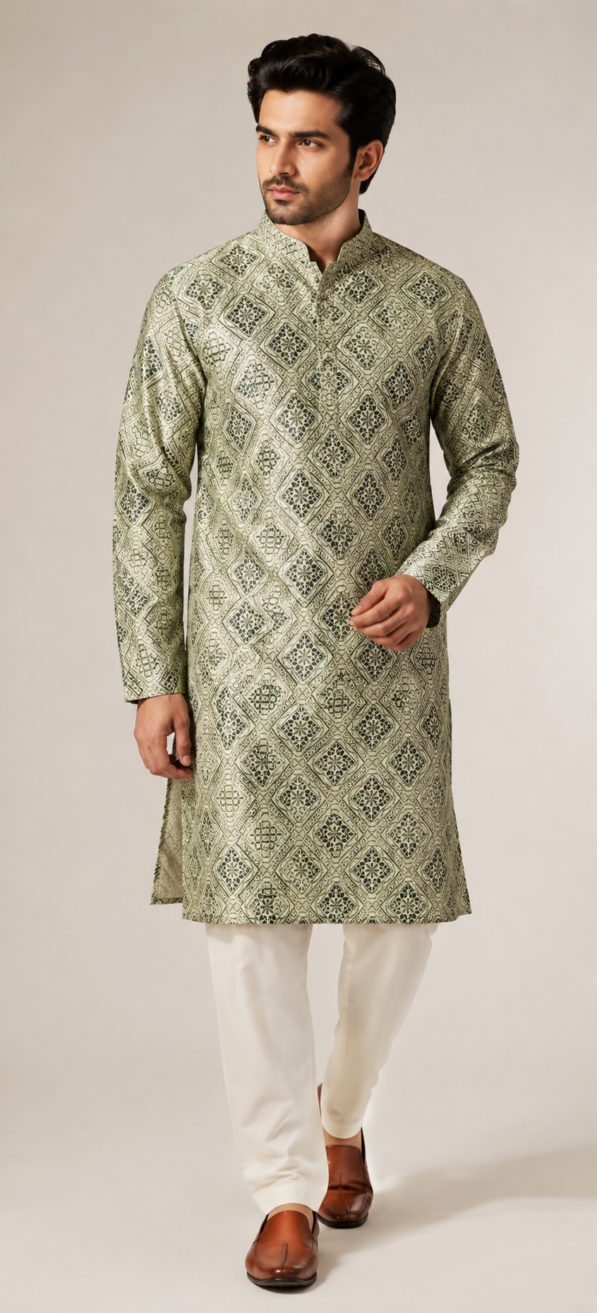 SAGA GREEN PRINT WITH WORK KURTA