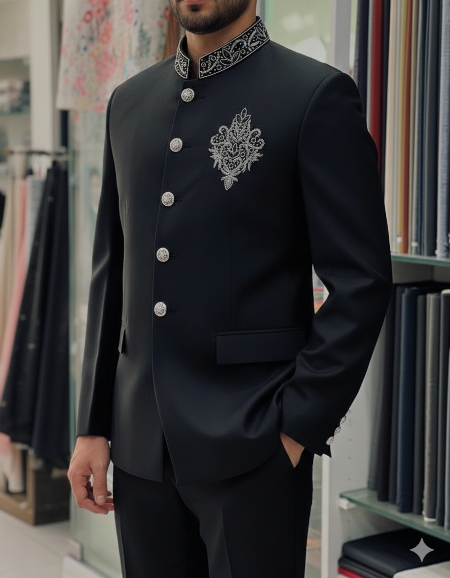 BLACK JODHPURI BANDHGALA WITH ZARDOSI WORK