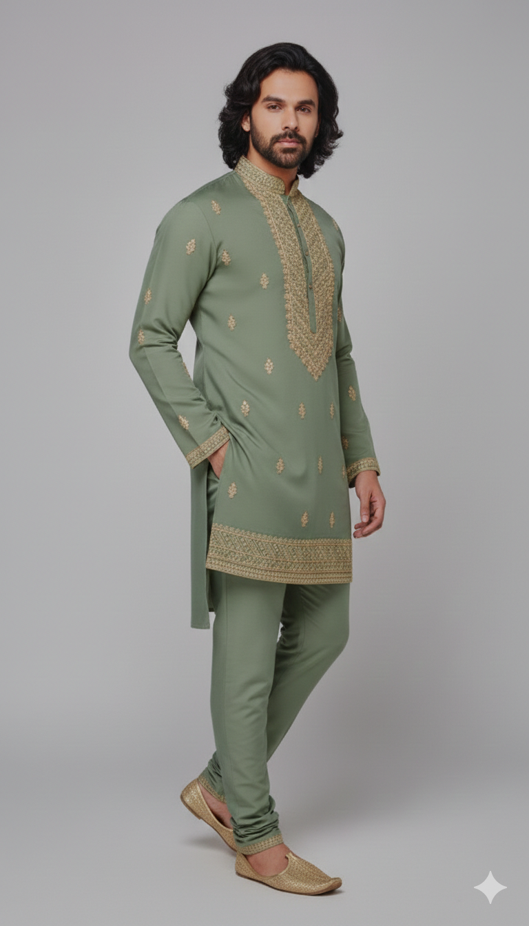 OLIVE GREEN KURTA PAJAMA WITH DUPATTA