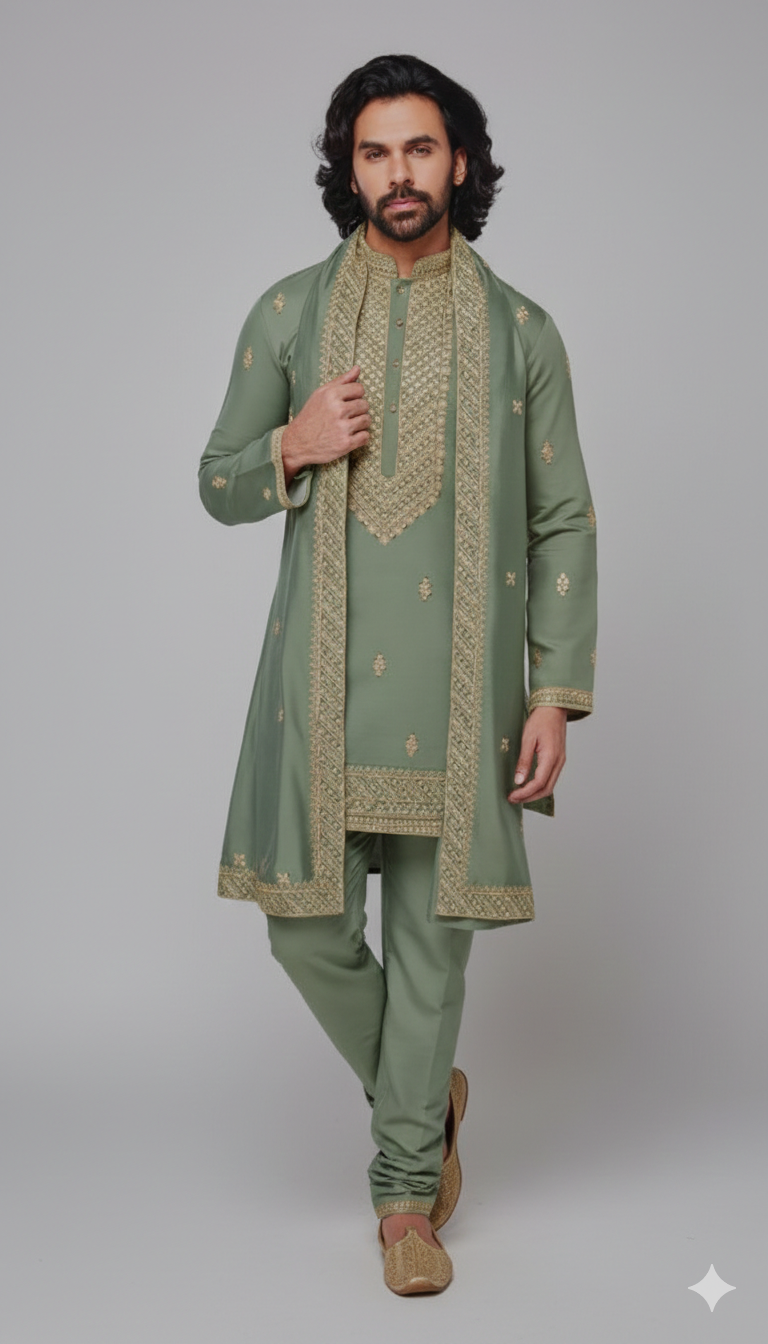 OLIVE GREEN KURTA PAJAMA WITH DUPATTA