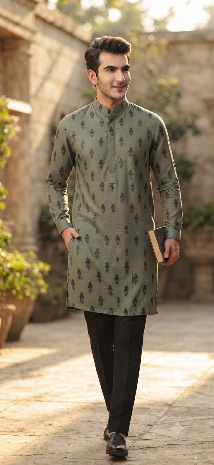 Heritage Olive Kurta Set